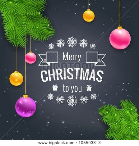 Merry Christmas greetings logo on chalkboard