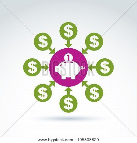 Vector Banking Symbol, Money Income Icon, Abstract Illustration Of Personal Revenue Sources, Persona