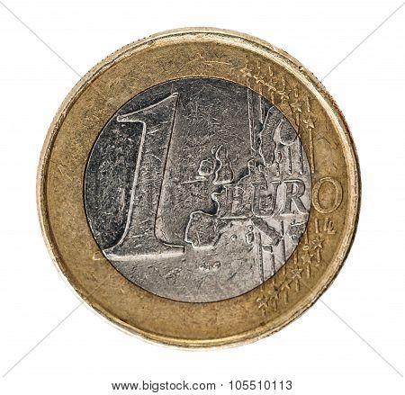 One Euro Coin Frontside On White Background