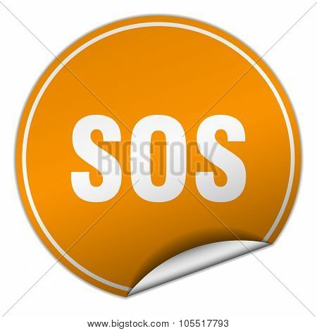 Sos Round Orange Sticker Isolated On White