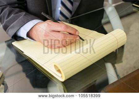 Closeup of man writing in a notebok