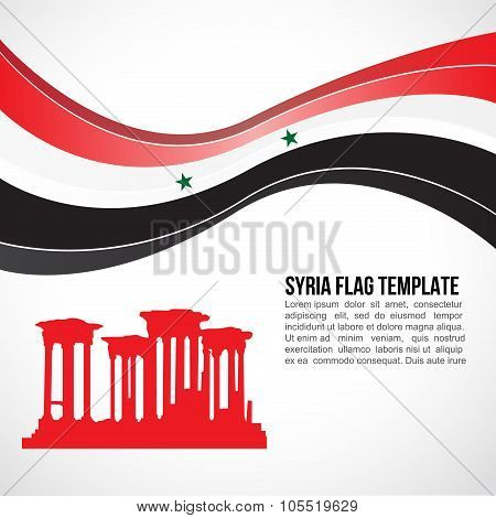 Syria flag wave and Palmyra's ancient temple