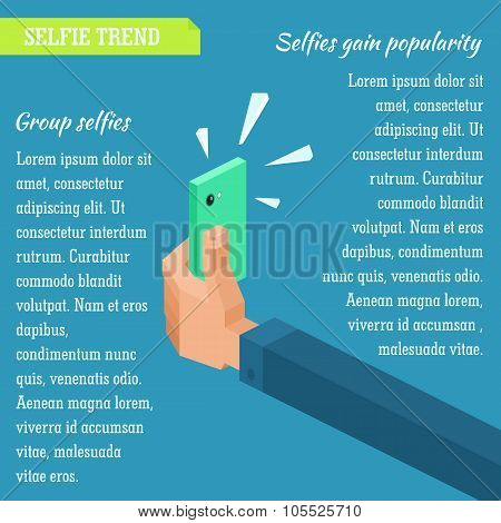 Vector Isometric Illustration Of A Hand Holding A Phone Making A Selfie In Flat Infographic Style