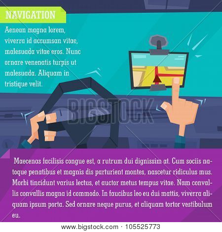 Gps Navigation On Tablet. Vector Illustration In Flat Minimal Infographic Style. Stock Vector.