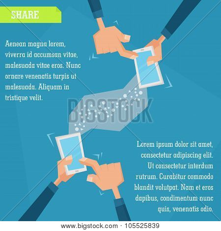 Vector Infographic Illustration In Flat Minimal Style. People Sharing Information