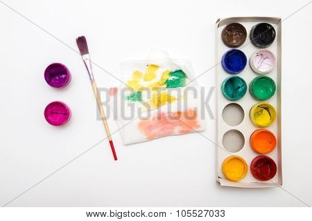 Open Paintbox   Gouache Colors With Brush And Palette