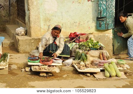 Woman Selling On Street In Nagaland