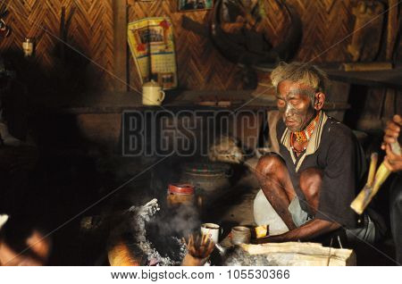 Sitting Around Fire In Nagaland, India