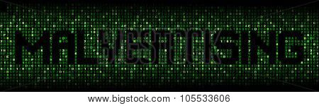 Malvertising text on hex code illustration