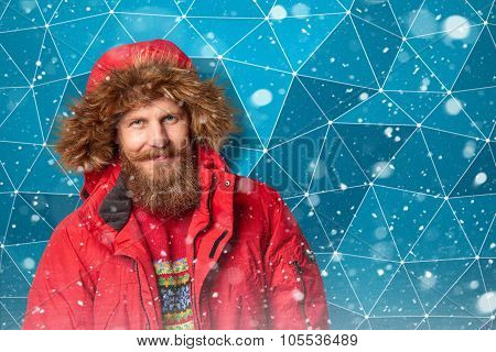 Handsome man in winter snow