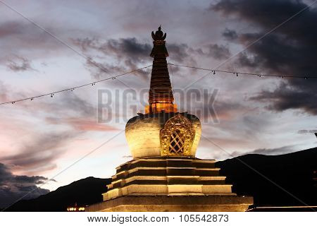 Tibetan Stupa In Front Of Potala Palace