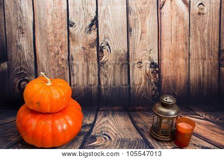 Pumpkin on the woodern floor