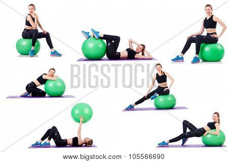 Set of photos with model and swiss ball