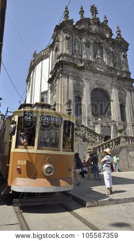 Historical Tram Next To Clerigos Church