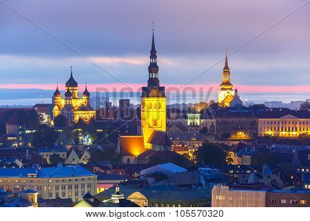 Aerial view old town at sunset, Tallinn, Estonia