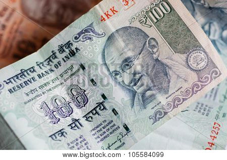 Selective Focus On A Portrait Of Mahatma Gandhi