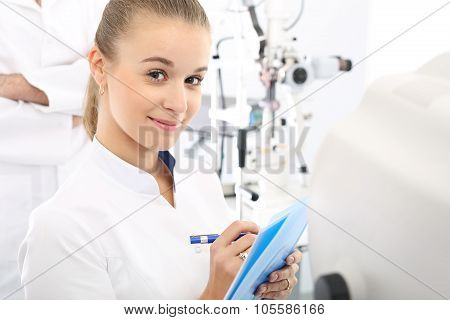 A student of medicine at practice.