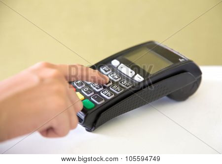 Edc ( Electronic Data Capture) Machine Hand Pressing Password On It
