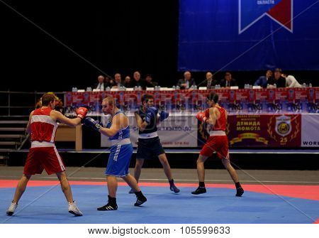 ST. PETERSBURG, RUSSIA - OCTOBER 17, 2015: Demonstration performance of Nikolay Valuyev boxing school during the martial arts festival Baltic Sea Cup in Sibur Arena
