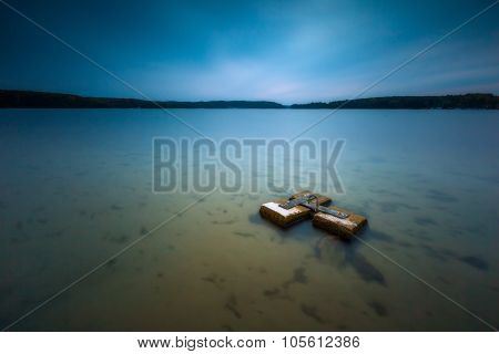 Long Exposure Landscape Of Lake Shore