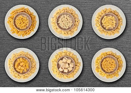 food background different kind of italian pasta