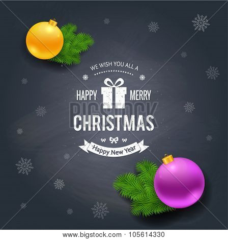 Merry Christmas greetings logo on chalkboard