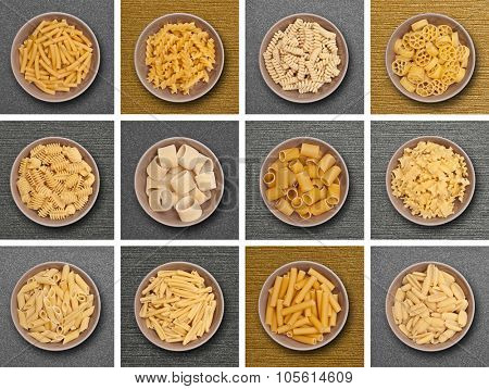 food background different kind of italian pasta