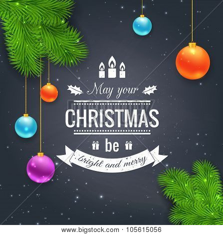 Merry Christmas greetings logo on chalkboard