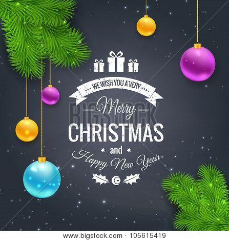 Merry Christmas greetings logo on chalkboard