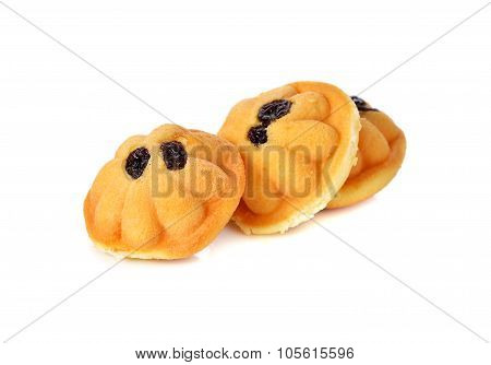 Castella Or Egg Cakes With Raisin On White Background