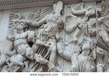 Detail Of The Frieze Of The Pergamon Altar In The Pergamon Museum In Berlin