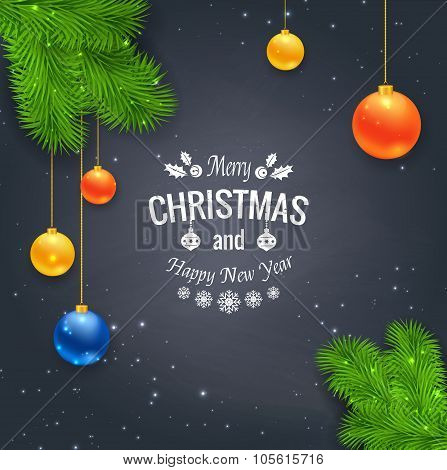 Merry Christmas greetings logo on chalkboard