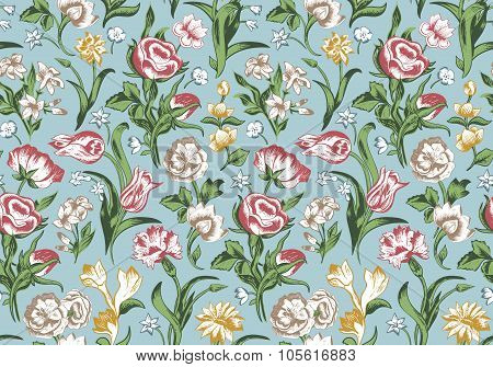 Light romantic seamless vector vintage floral pattern.