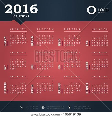 2016 calendar template for companies and private use