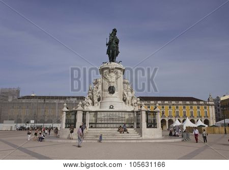 People Walking In Lisbon Commercial Square