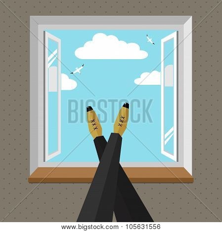 Legs on window.