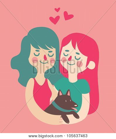 Couple Holding Their Dog