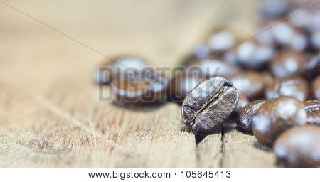 Coffee Beans  Texture  On The Wood Background