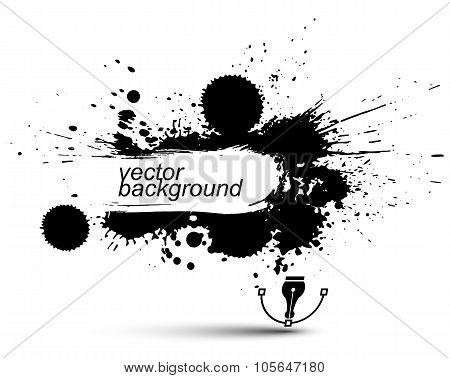 Vector Ink Splash Monochrome Seamless Pattern With Rounded Overlap Shapes, Black And White Graphic A