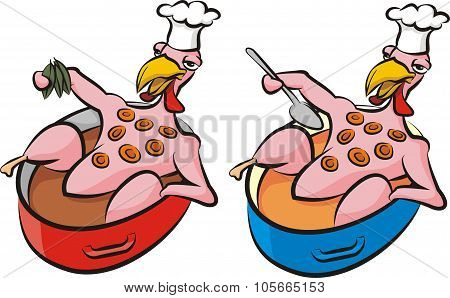 happy chicken in a pot