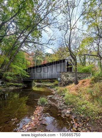Covered Bridge In Pennsylvania During Autumn
