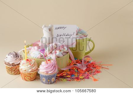 Party Decoration. Cupcake With Mug