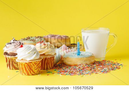 Fun Kid Birthday Concept. Sweets And Cupcakes