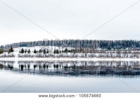 Reflection of forest in the river