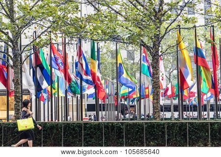 Rockfeller Center Flags In New York