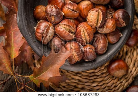 Roasted Chestnuts And Leaves
