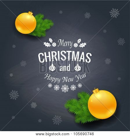 Merry Christmas greetings logo on chalkboard.