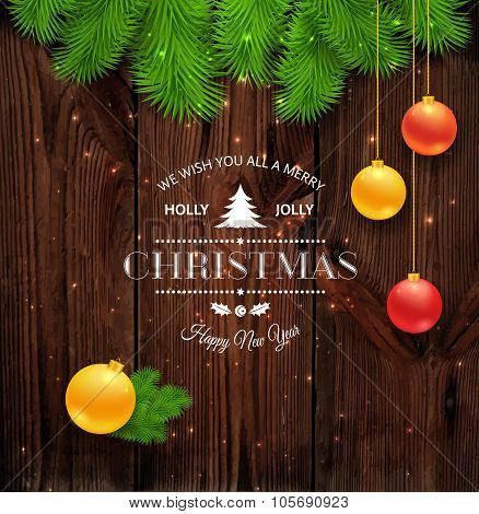Merry Christmas greetings logo on wood