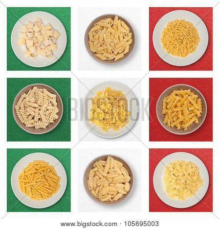 food background different kind of italian pasta