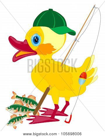 Duckling fisherman with fishing rod